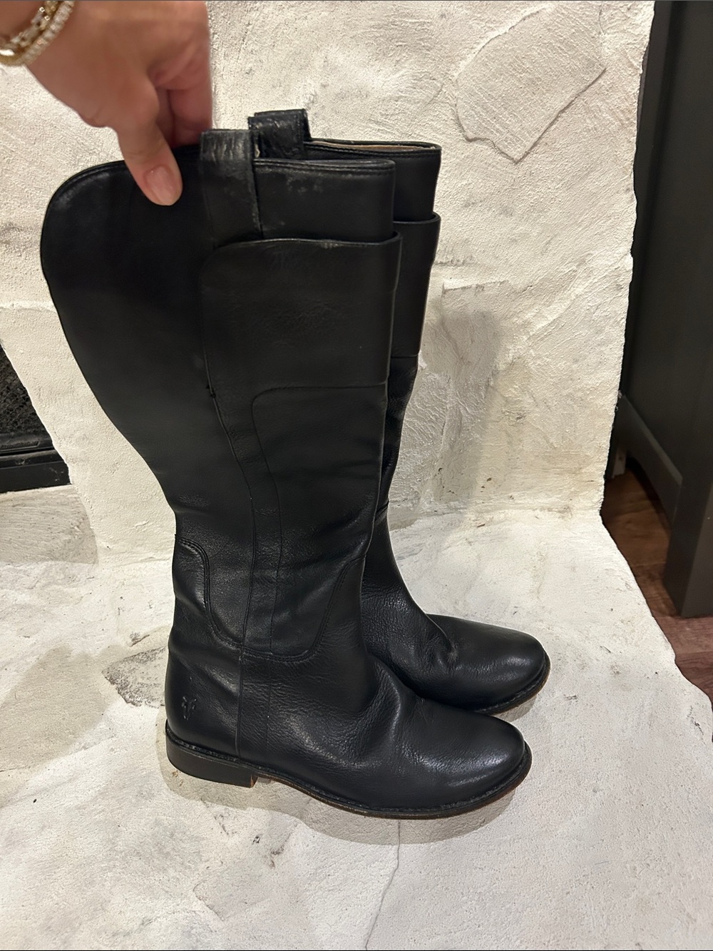 Frye Black Tall Leather Riding Boots